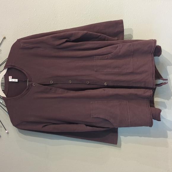 Kleen Brown Button Down Top Cotton Pockets Breathable Lagenlook Small Minimalist - Picture 10 of 13